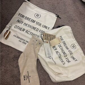 Golden Goose White Dust Bags and Beige Socks & Key chain